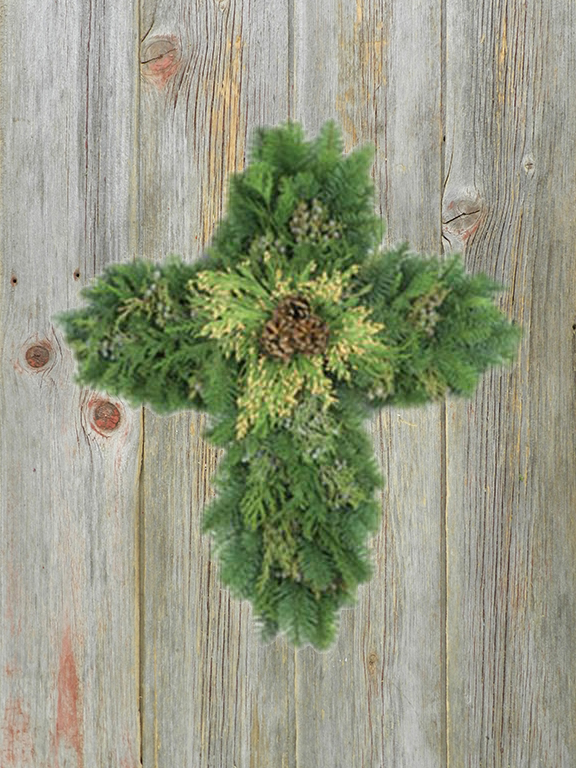 36  NOBLE FIR CROSS W/ CONES CHRISTMAS GREENS